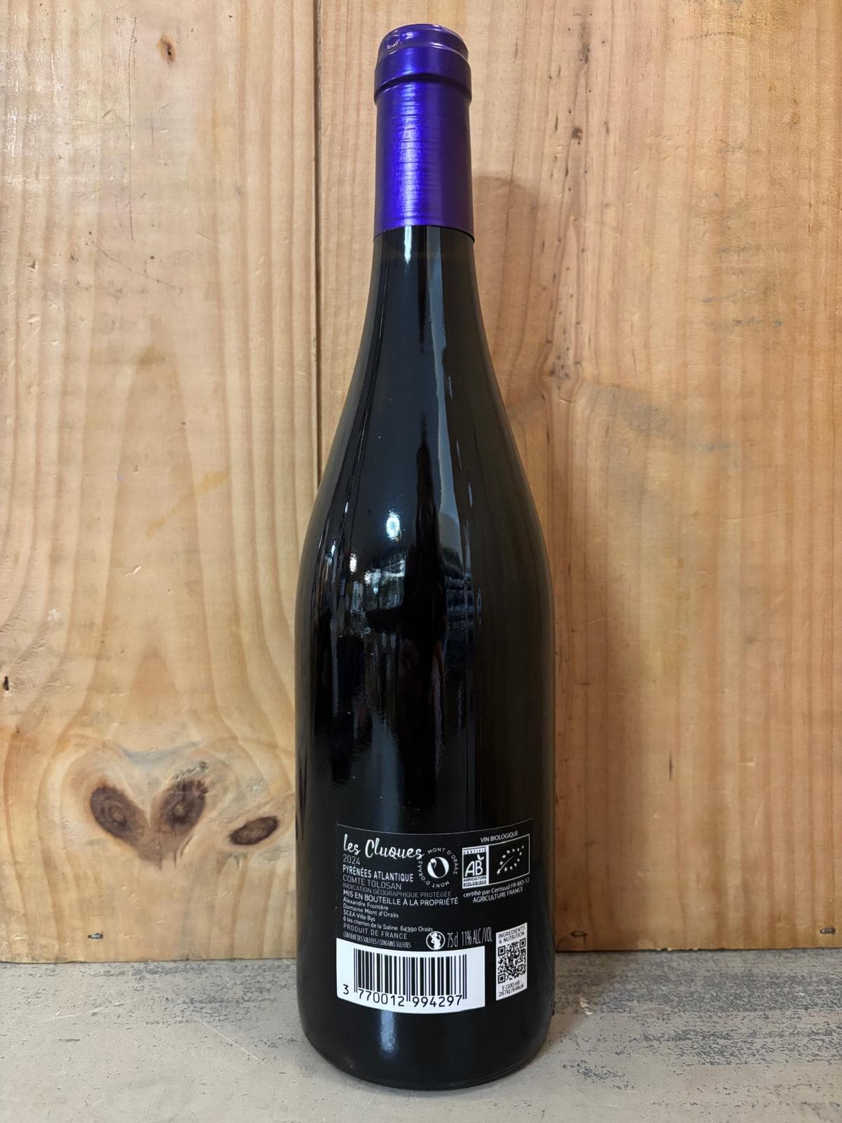 MONT D'ORAAS Les Cluques 2024 IGP Comté Tolosan Pyrénées Atlantiques 75cl Rouge