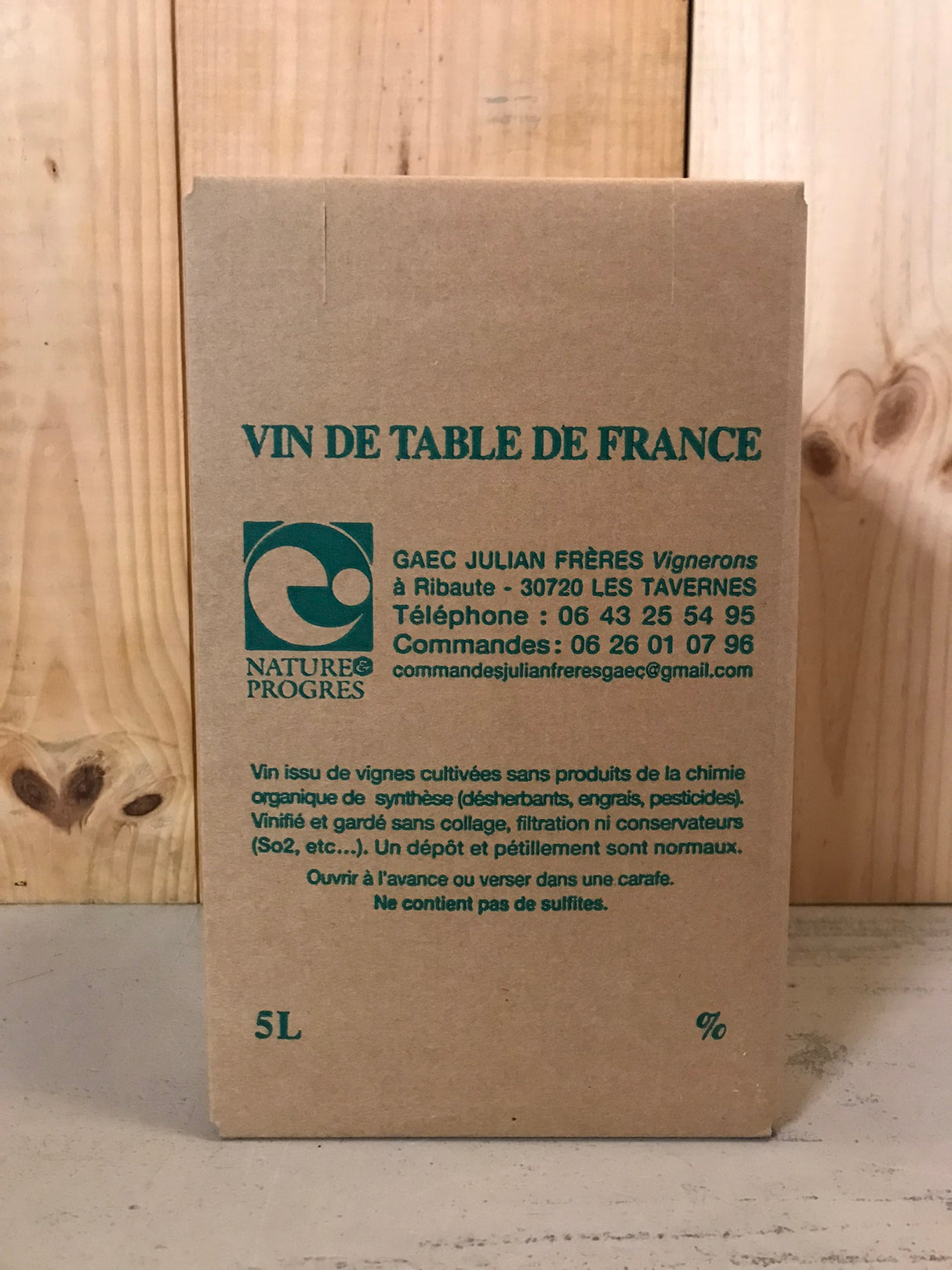 JULIAN Vin de Table de France Rouge Bag In Box 5L Cévennes Languedoc