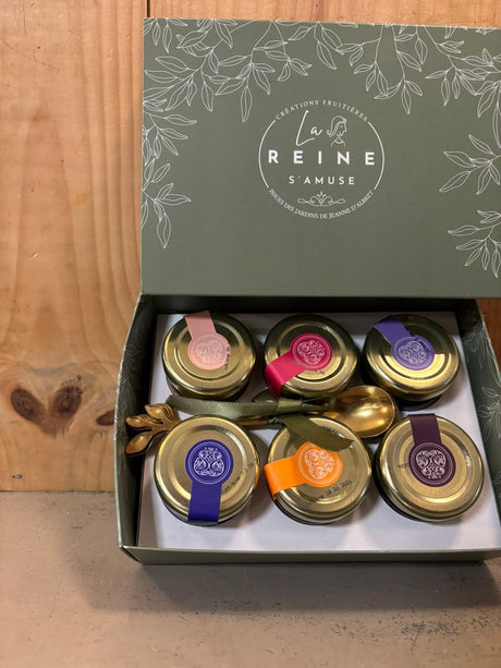 LA REINE S'AMUSE Coffret cadeau x6 + 6 cuillères 240g Confitures