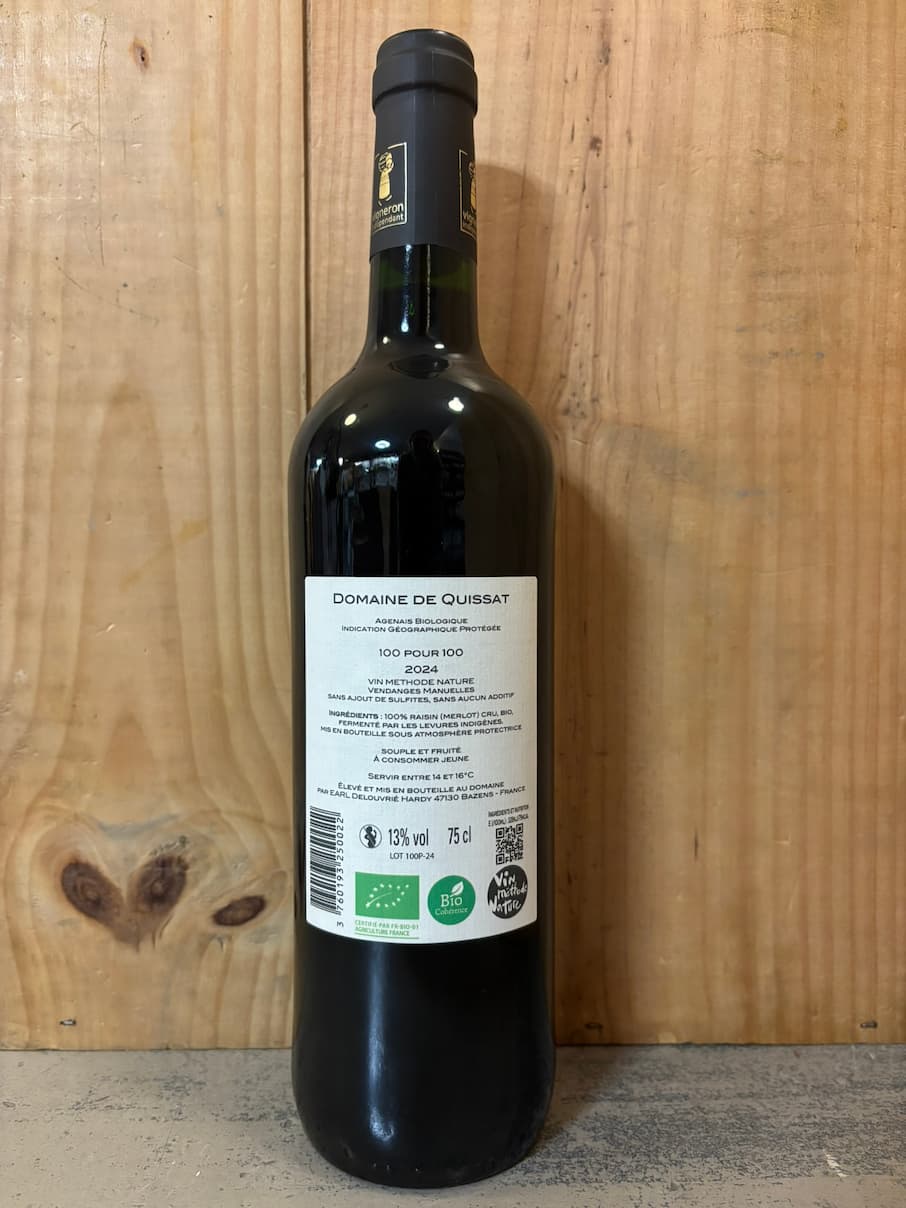 QUISSAT 100 pour 100 2024 IGP Agenais 75cl Rouge
